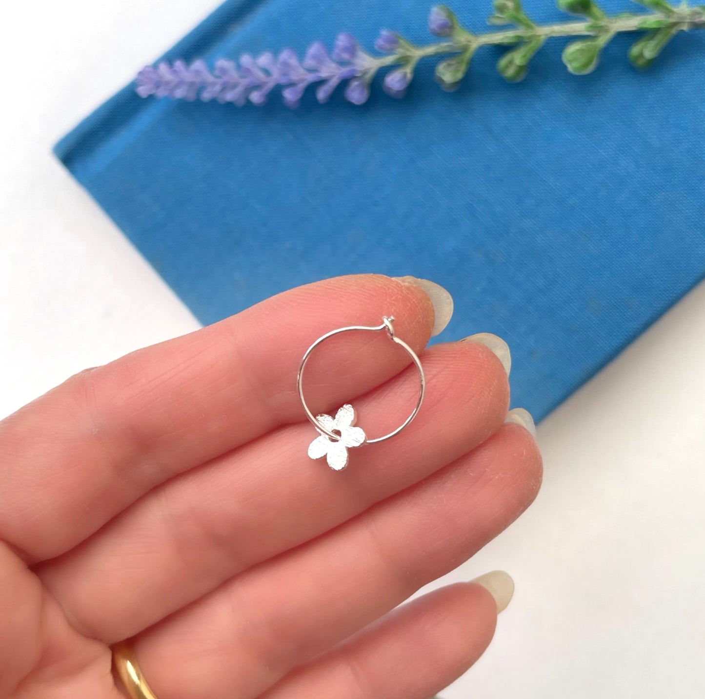 Sterling Silver Mini Textured Flower Hoop Earrings