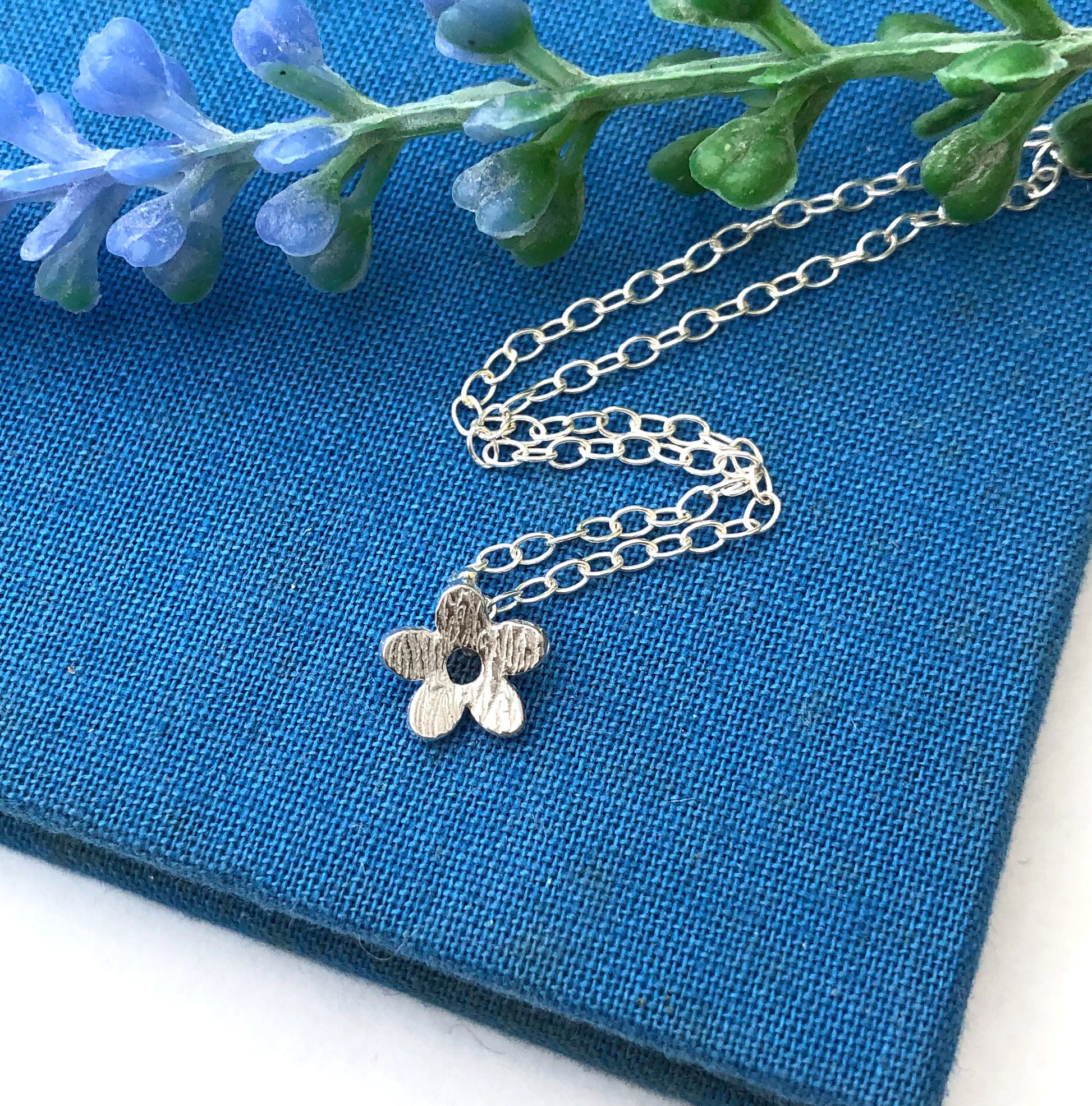 Sterling Silver Mini Textured Flower Necklace