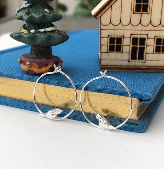 sterling silver mini robin hoop earrings