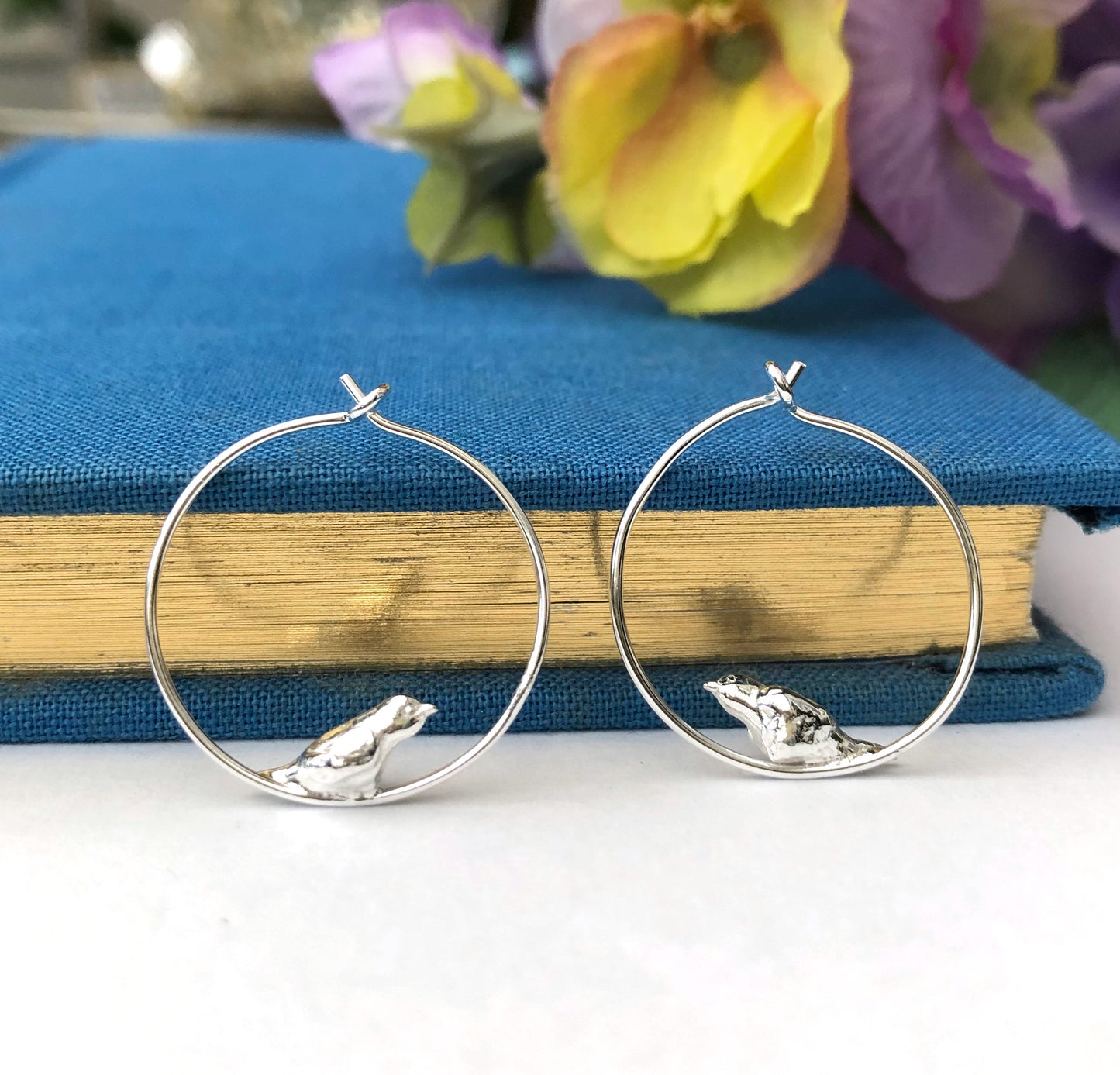 Sterling Silver Mini Robin Hoop Earrings