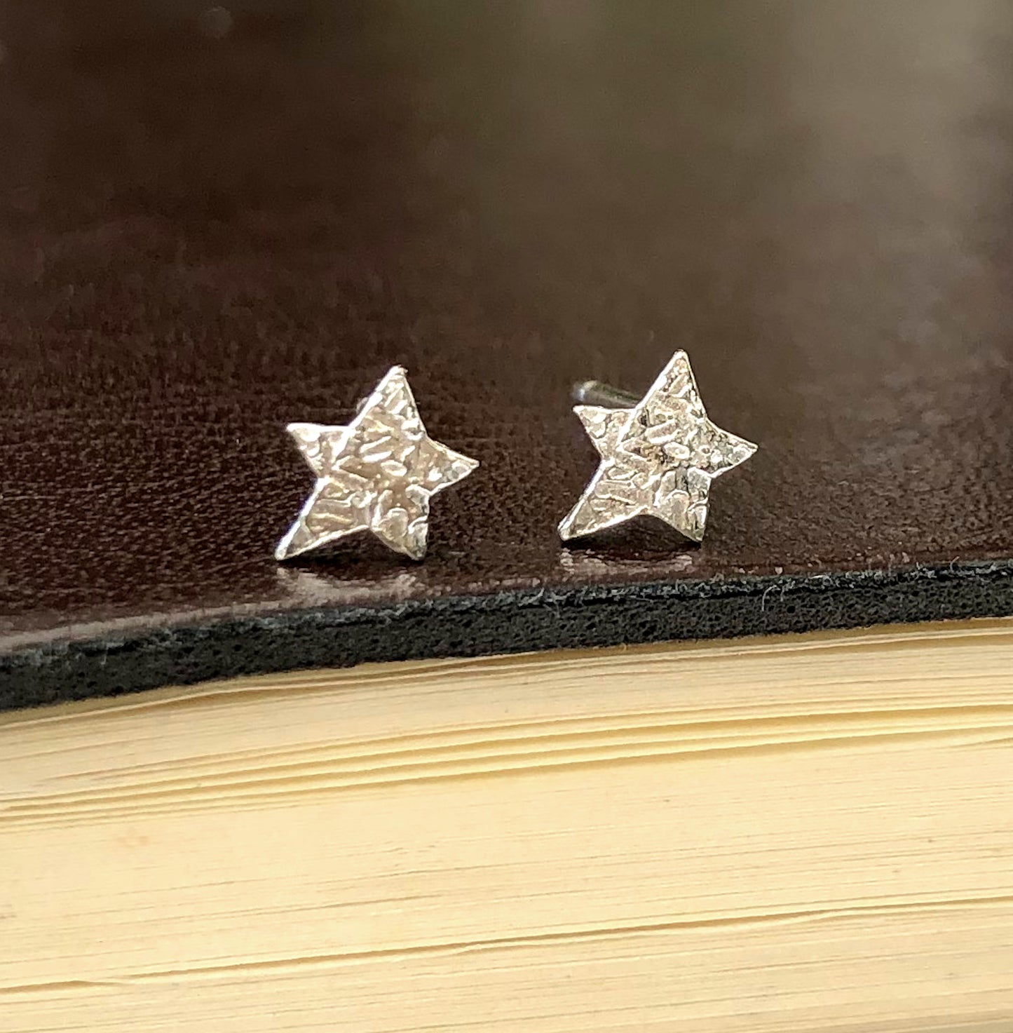 Sterling Silver textured Star Earrings