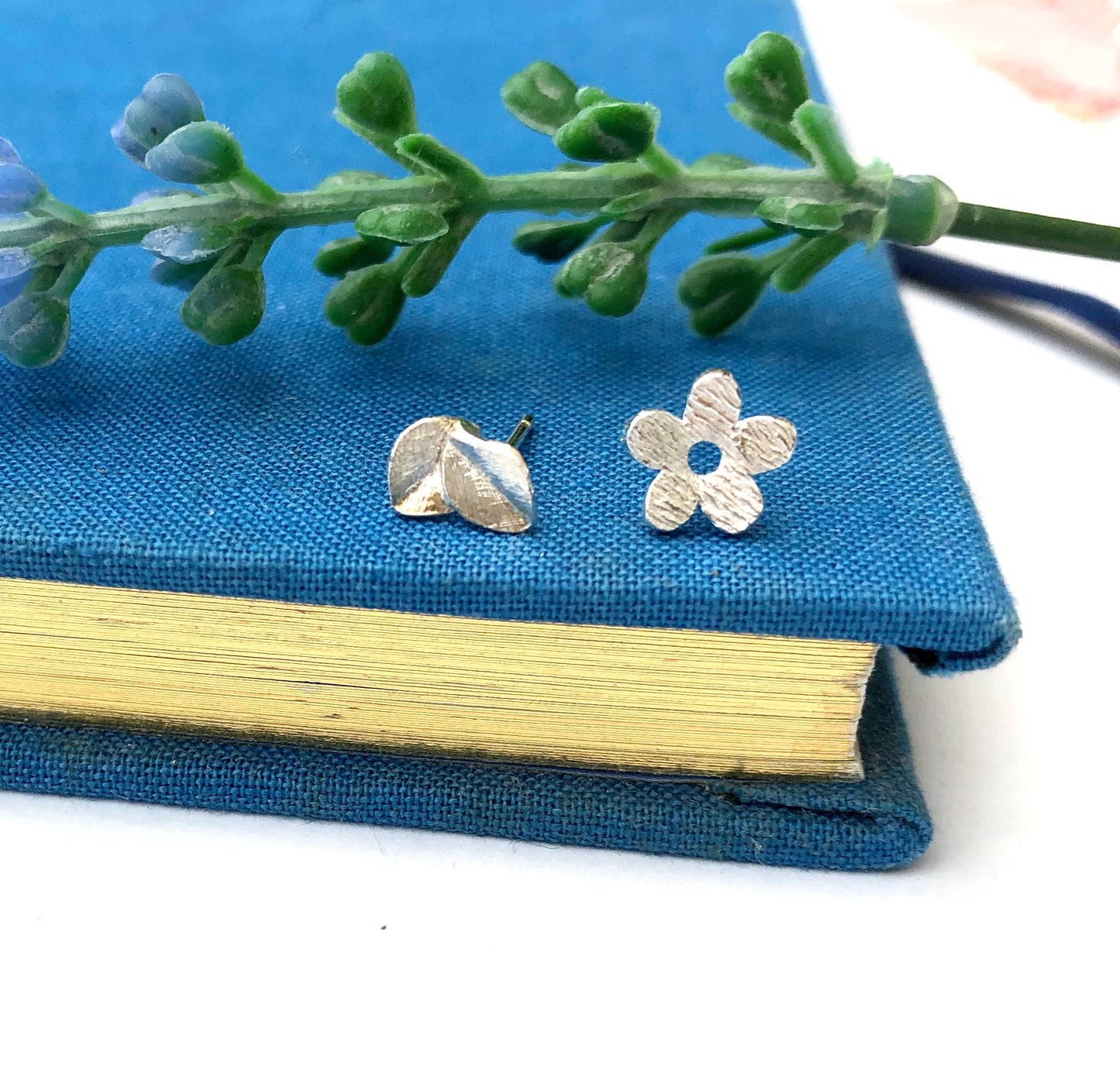 Sterling Silver Mismatched Flower And Leaf Earrings, Thank You Teacher Gift
