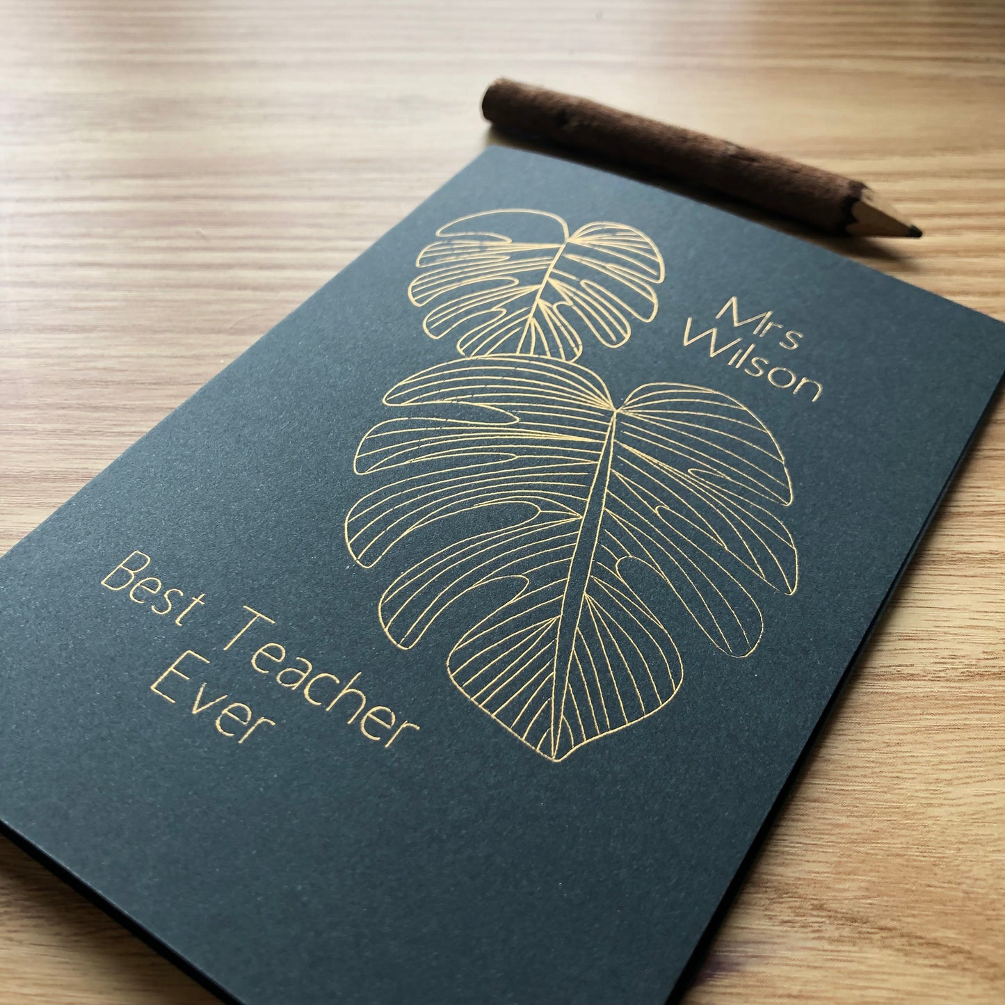 Personalised Monstera Thank You Teacher Gold Foil Card
