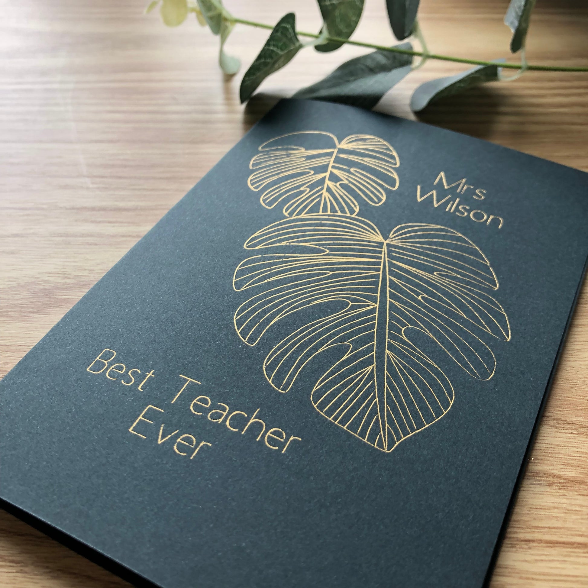 Personalised Monstera Thank You Teacher Gold Foil Card