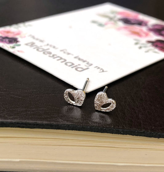 sterling silver open heart earrings with thank you for being my bridesmaid card