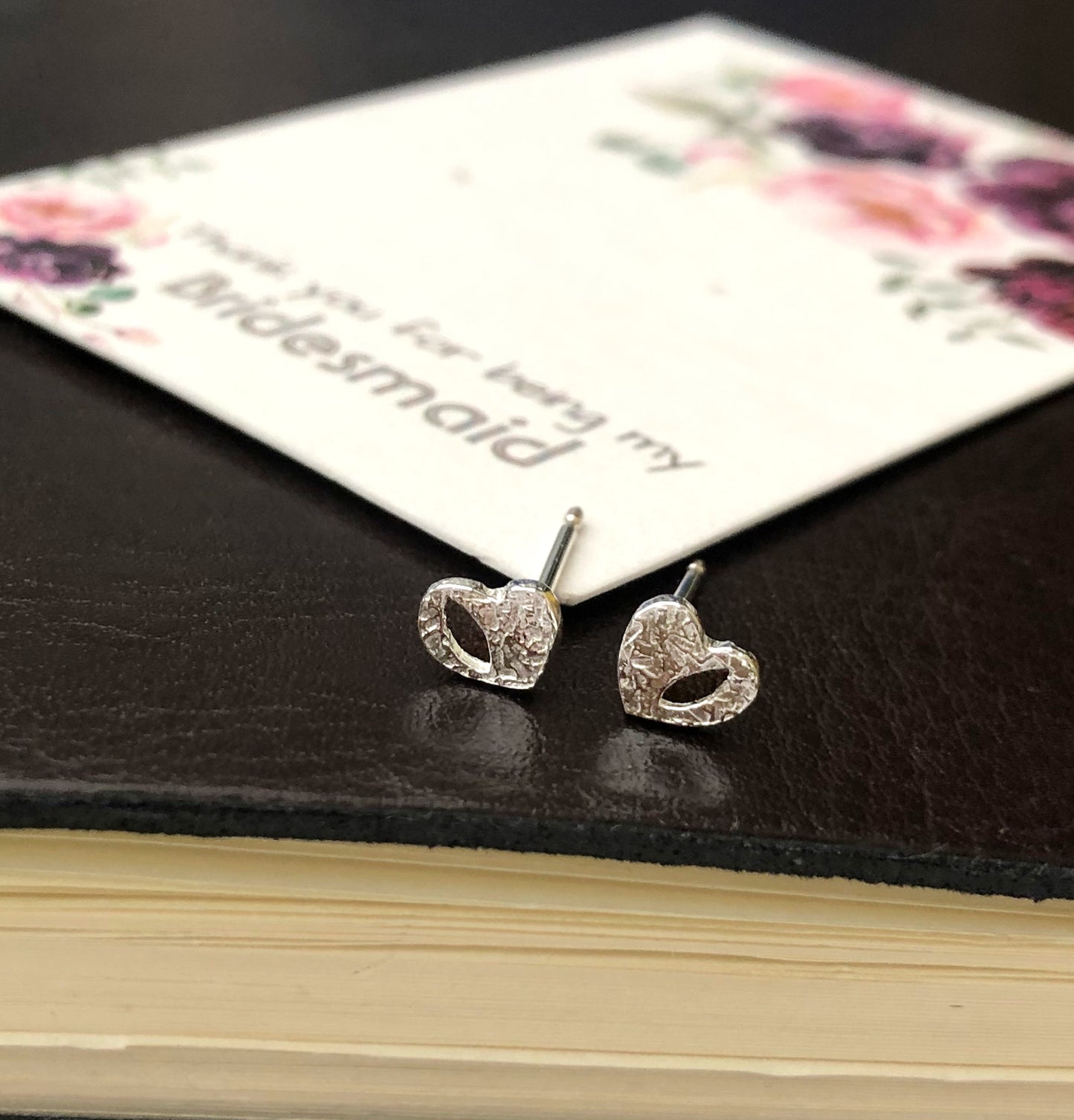 Sterling Silver Thank You Bridesmaid Mini Open Heart Earrings