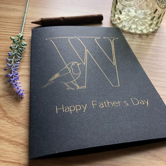 Personalised Robin Initial Gold Foil father's day Card