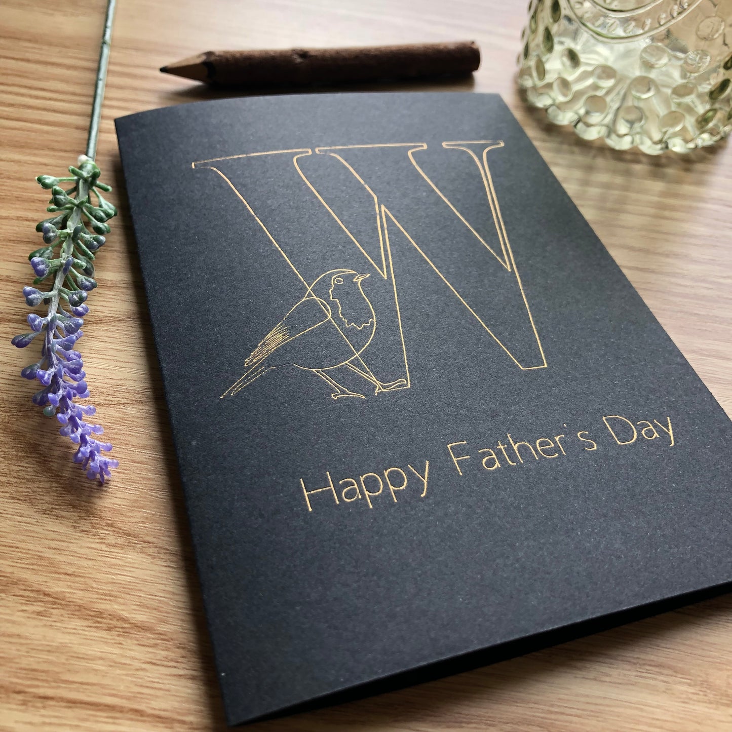Personalised Robin Initial Gold Foil Card, Bird Father's Day Card,
