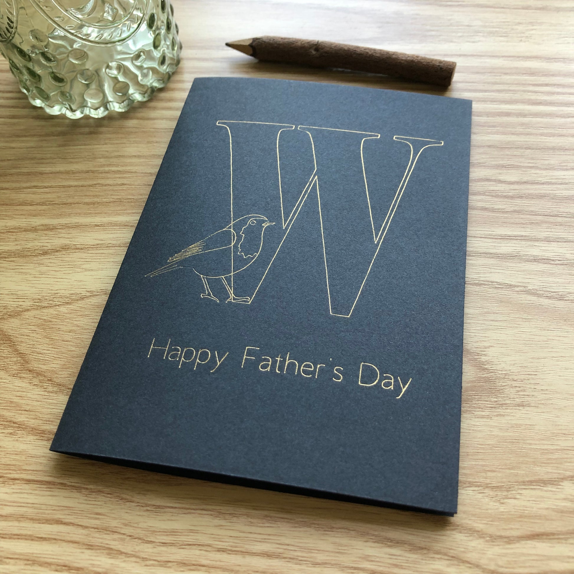 Personalised Robin Initial Father's Day Gold Foil Card