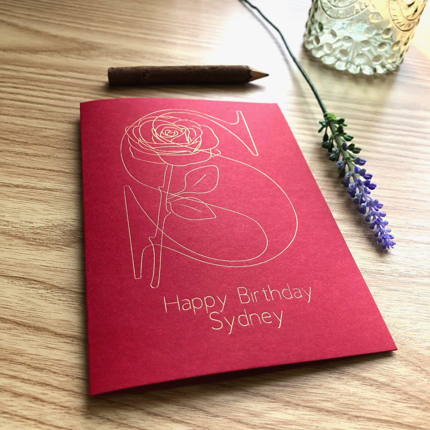 Birth Flower Initial Rose Personalised  Birthday Card
