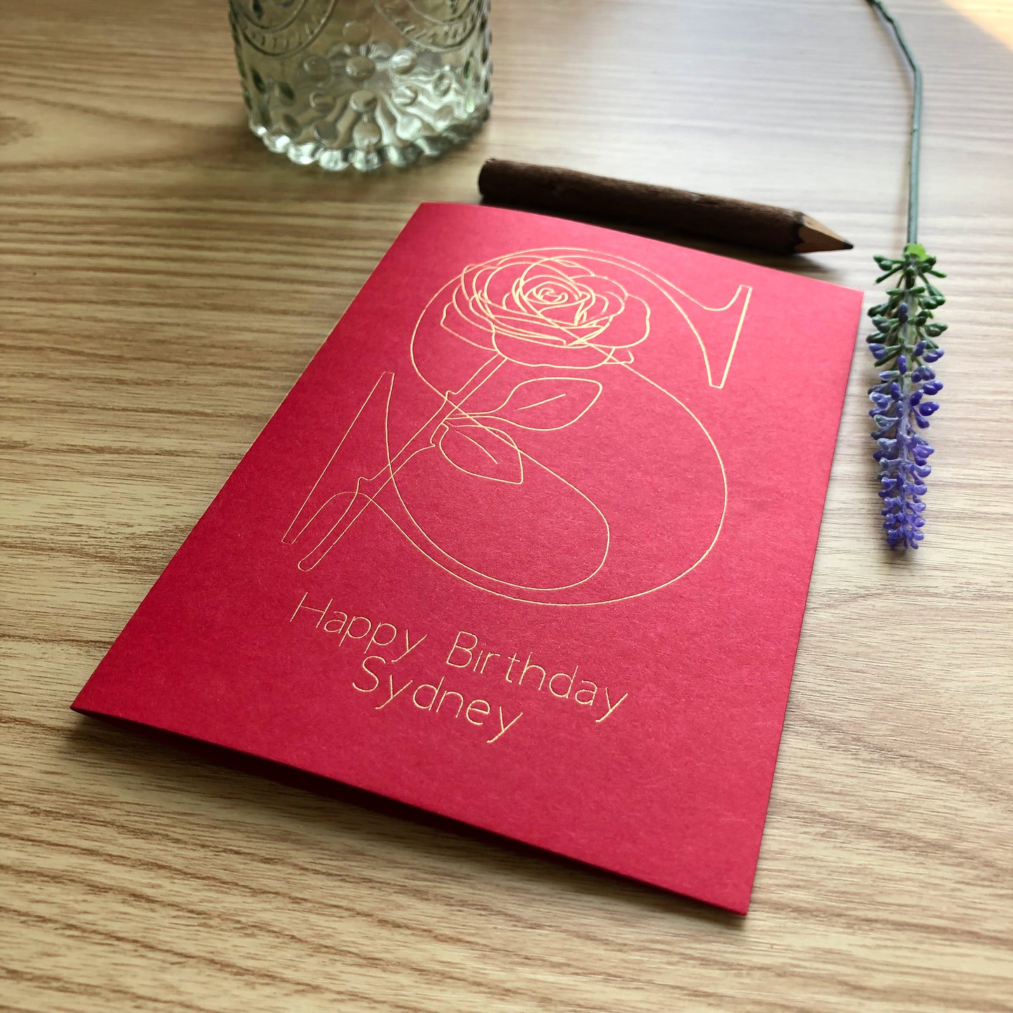 Birth Flower Initial Rose Personalised  Birthday Card