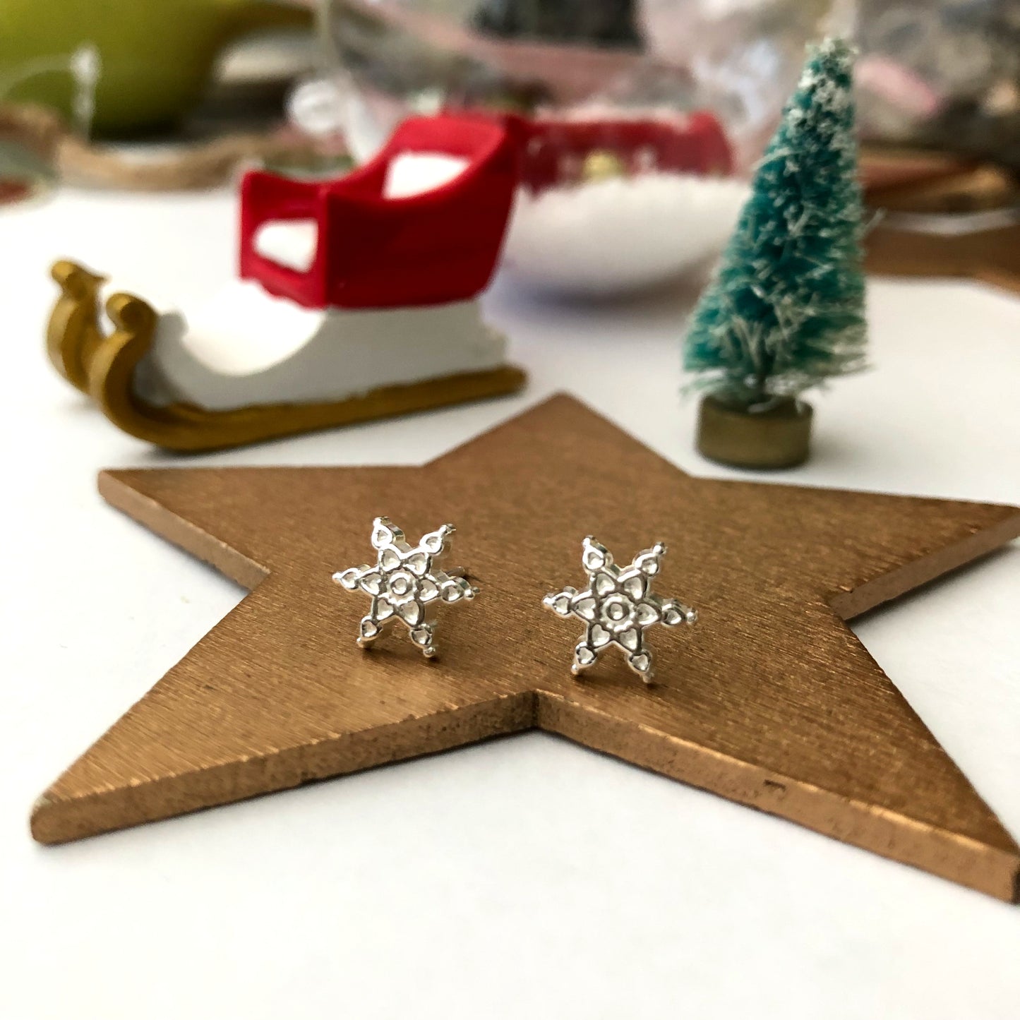 Sterling Silver Snowflake Christmas Earrings