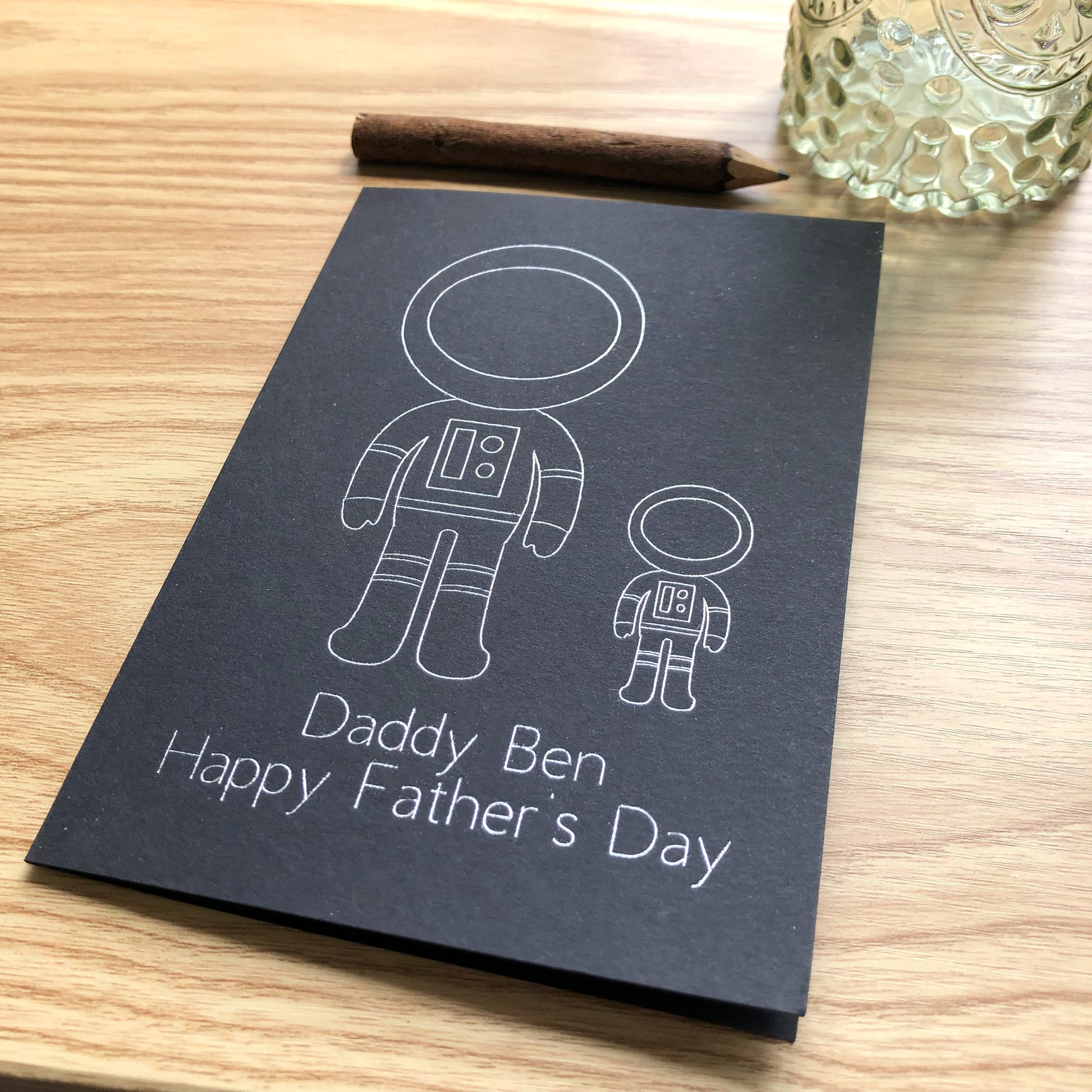 Personalised Spaceman Father's Day Silver Foil Astronaut Card