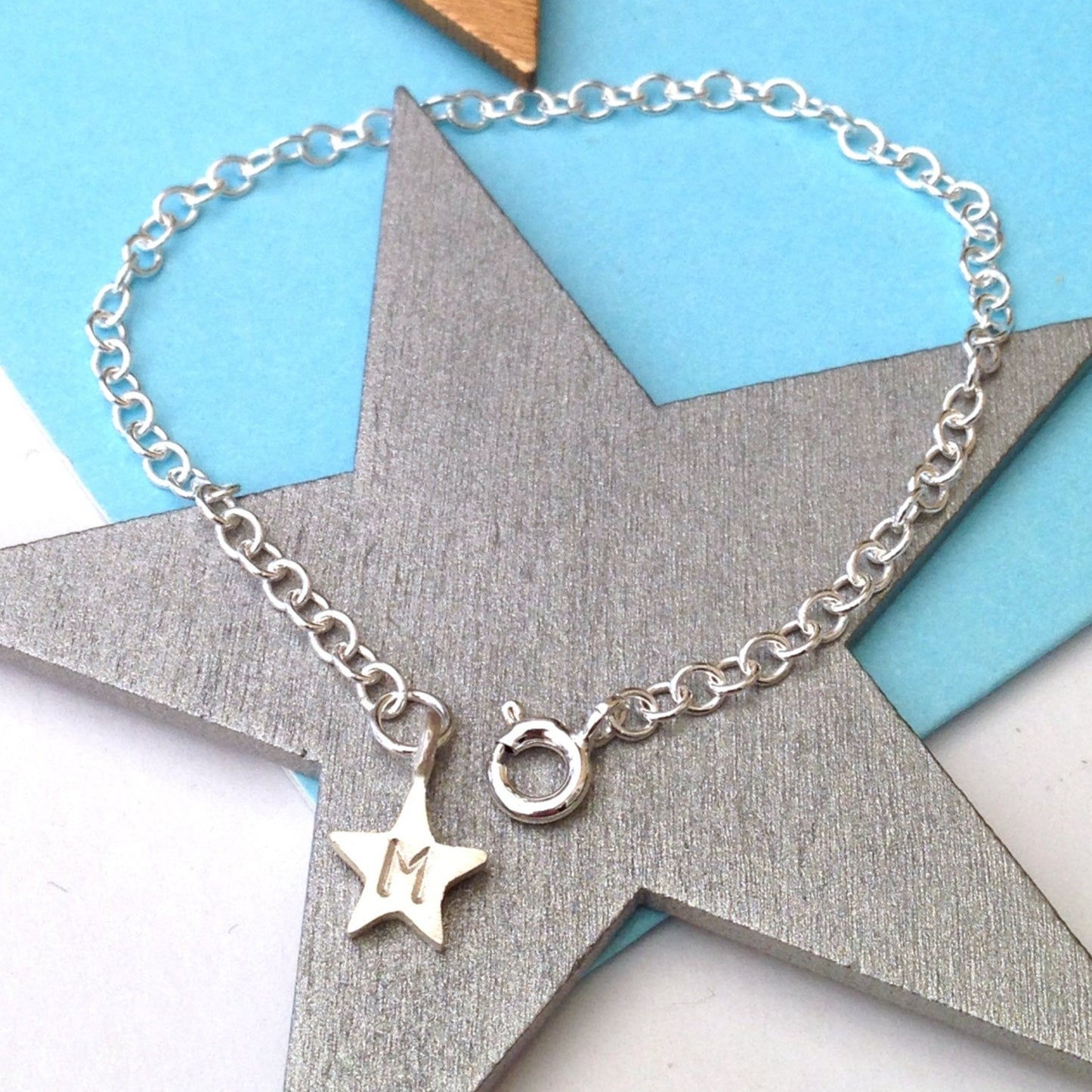 Personalised Sterling Silver Initial Star Bracelet, Thank You Jewellery Gift
