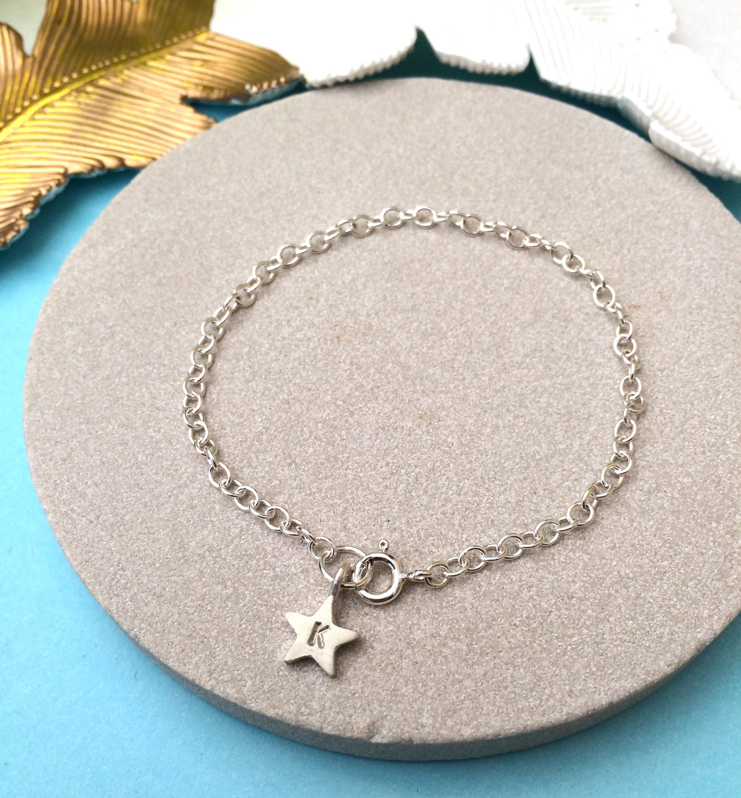 Personalised Sterling Silver Initial Star Bracelet, Thank You Jewellery Gift