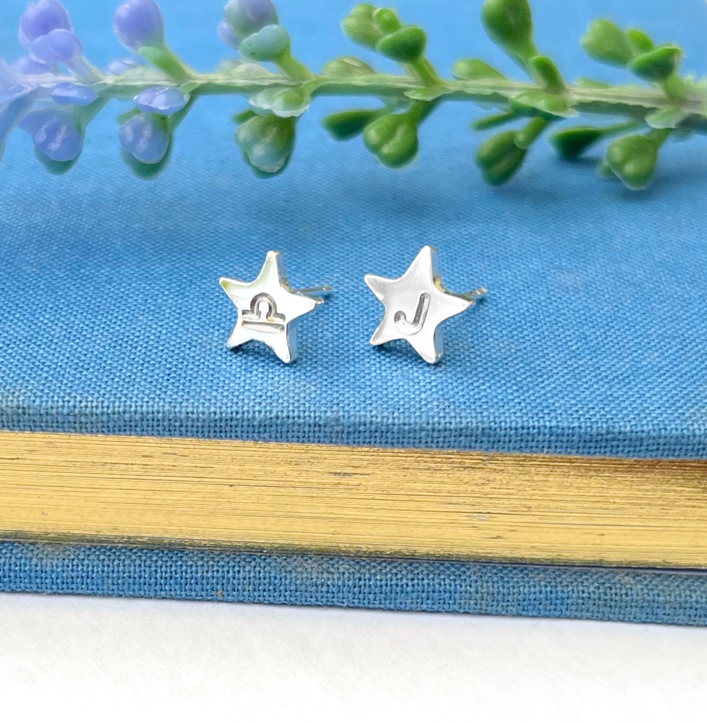 sterling silver zodiac star sign and initial star earrings