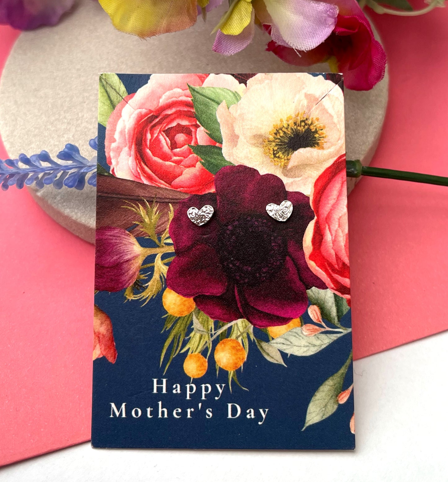 small heart earrings with happy mother's day gift card