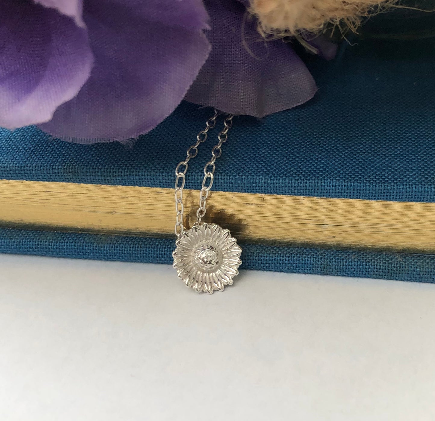 Dainty Sunflower Sterling Silver Flower Necklace
