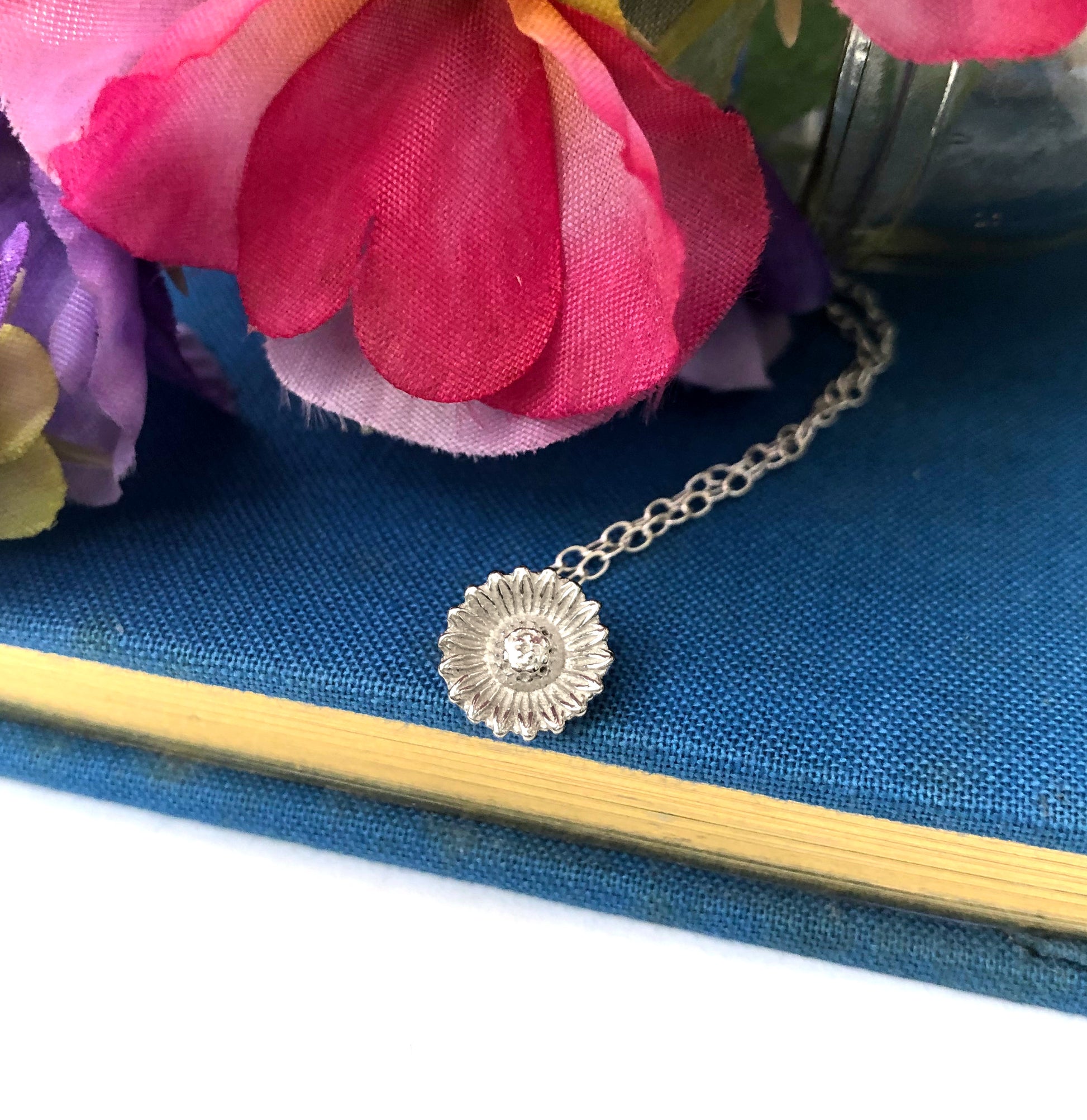 sterling silver sunflower necklace