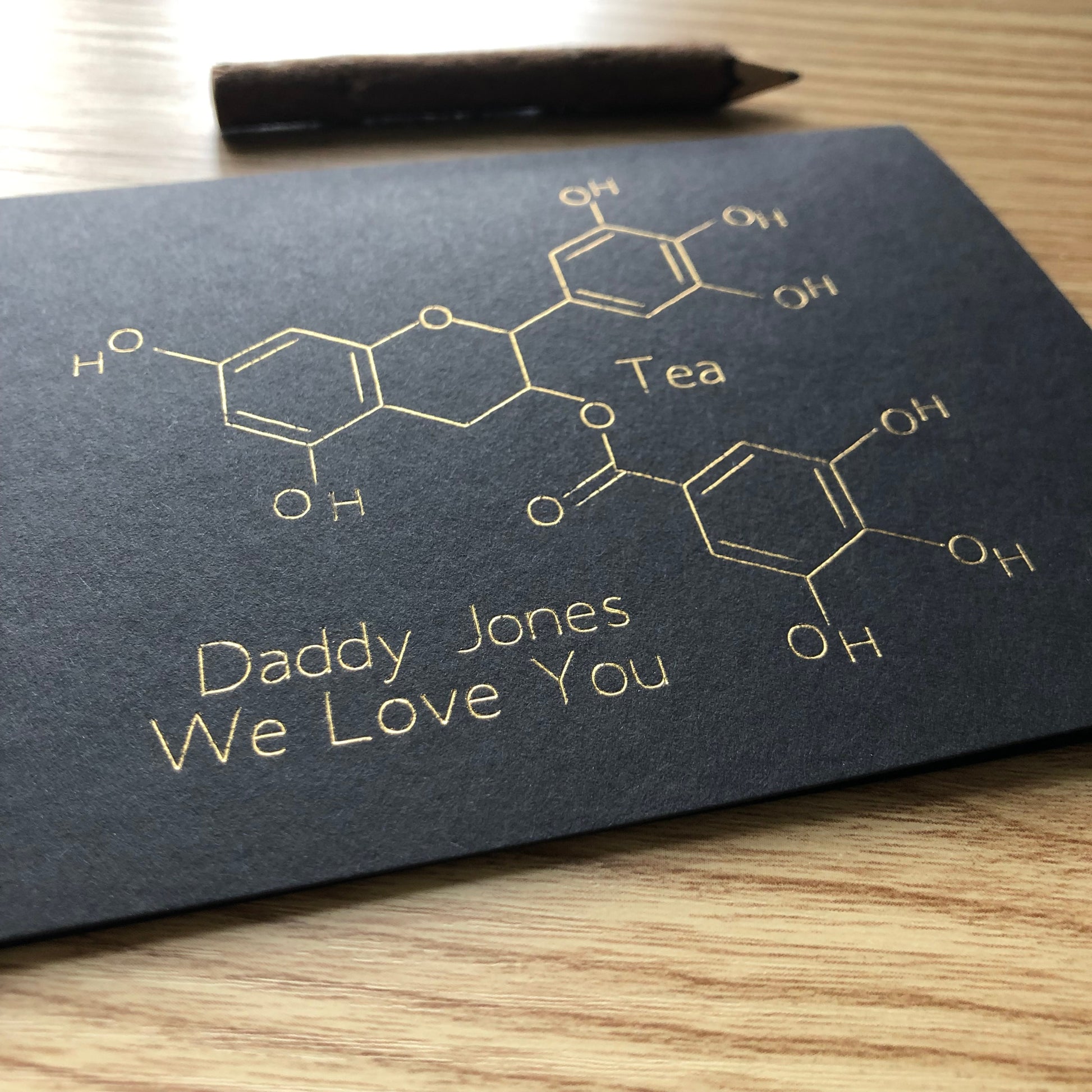 personalised tea chemical structure gold foil card