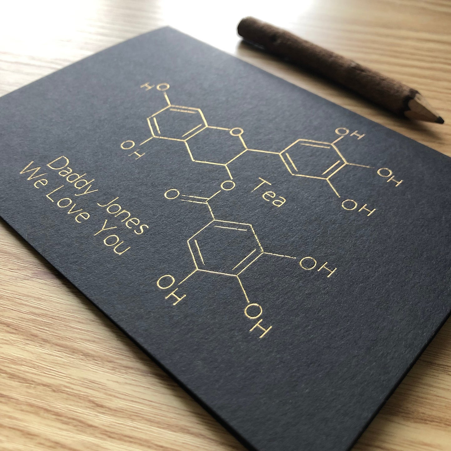 personalised tea molecule gold foil card