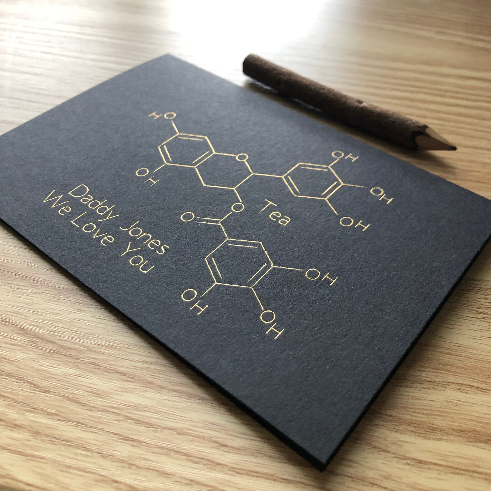 personalised tea chemistry fathers day gold foil card