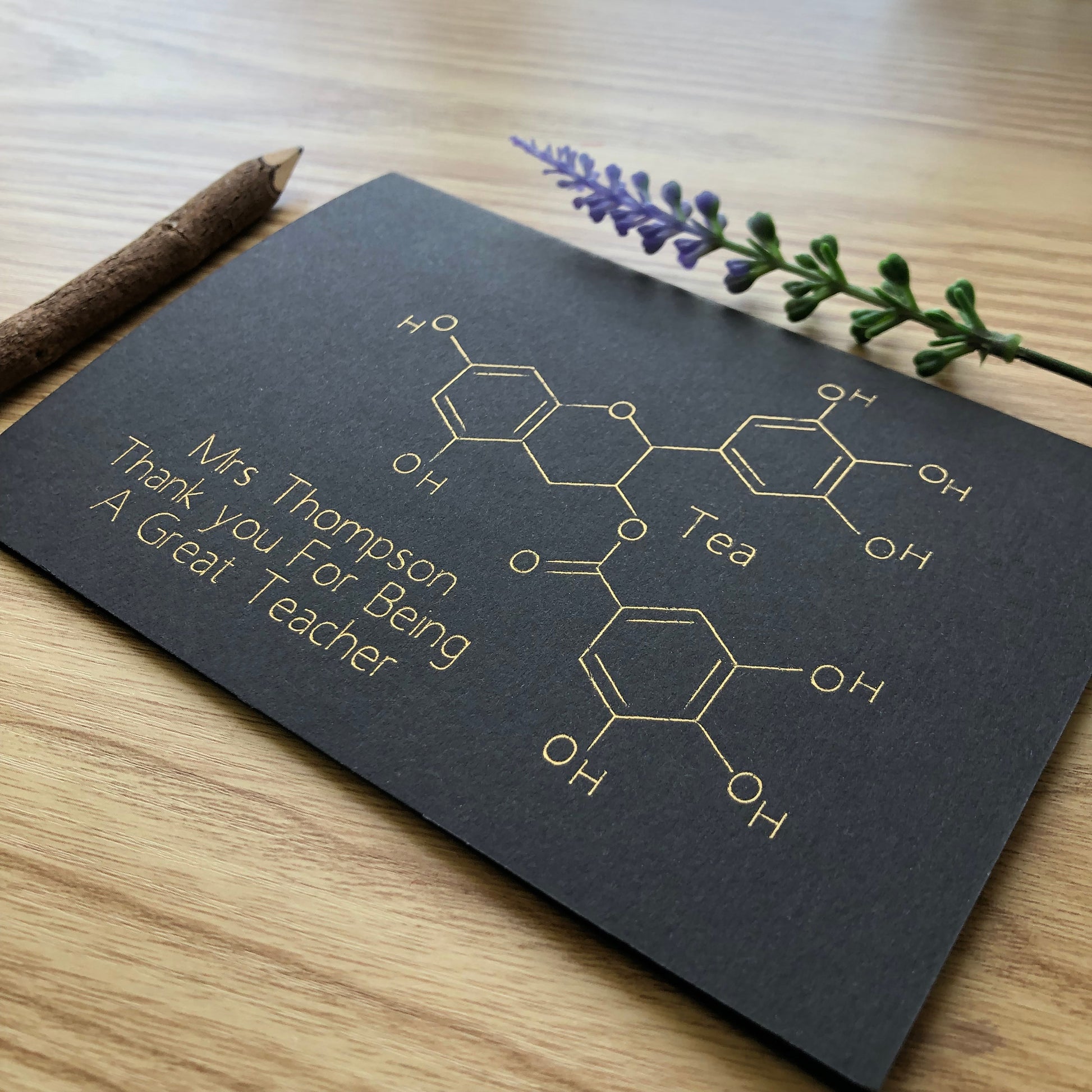 Personalised Tea Molecule Chemistry Thank You Teacher Gold Foil Card