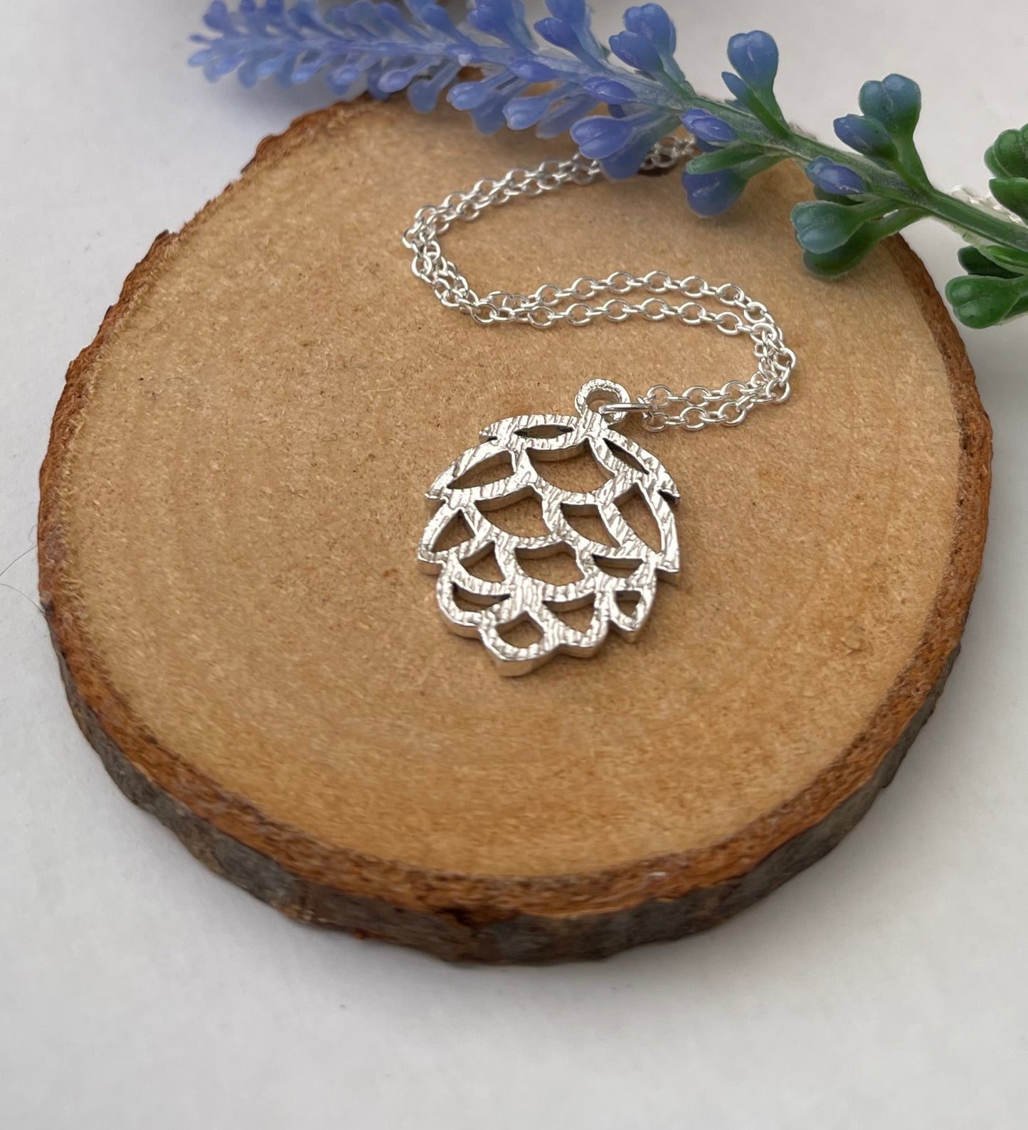 Sterling Silver Textured Pine Cone Necklace