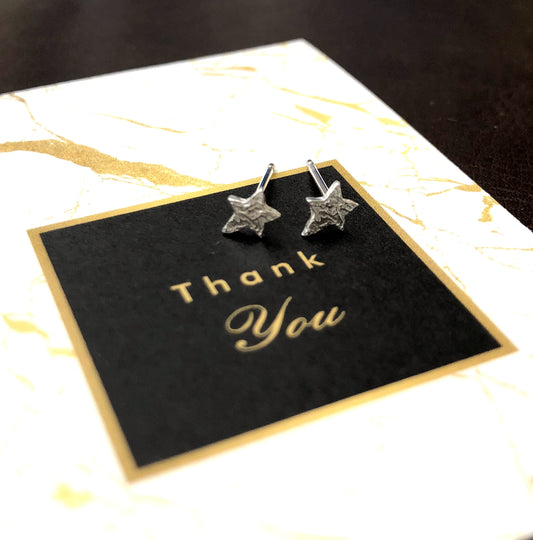 Sterling Silver small Star Earrings with thank you card