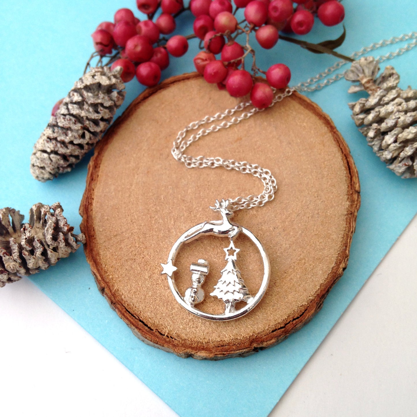 Wonderland Sterling Silver Christmas Charm Necklace