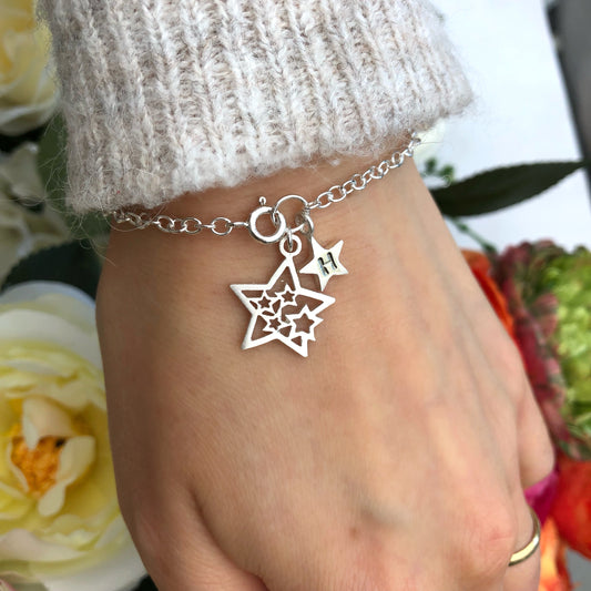 Sterling Silver Personalised You Are A Star Bracelet With Initial Star Charm
