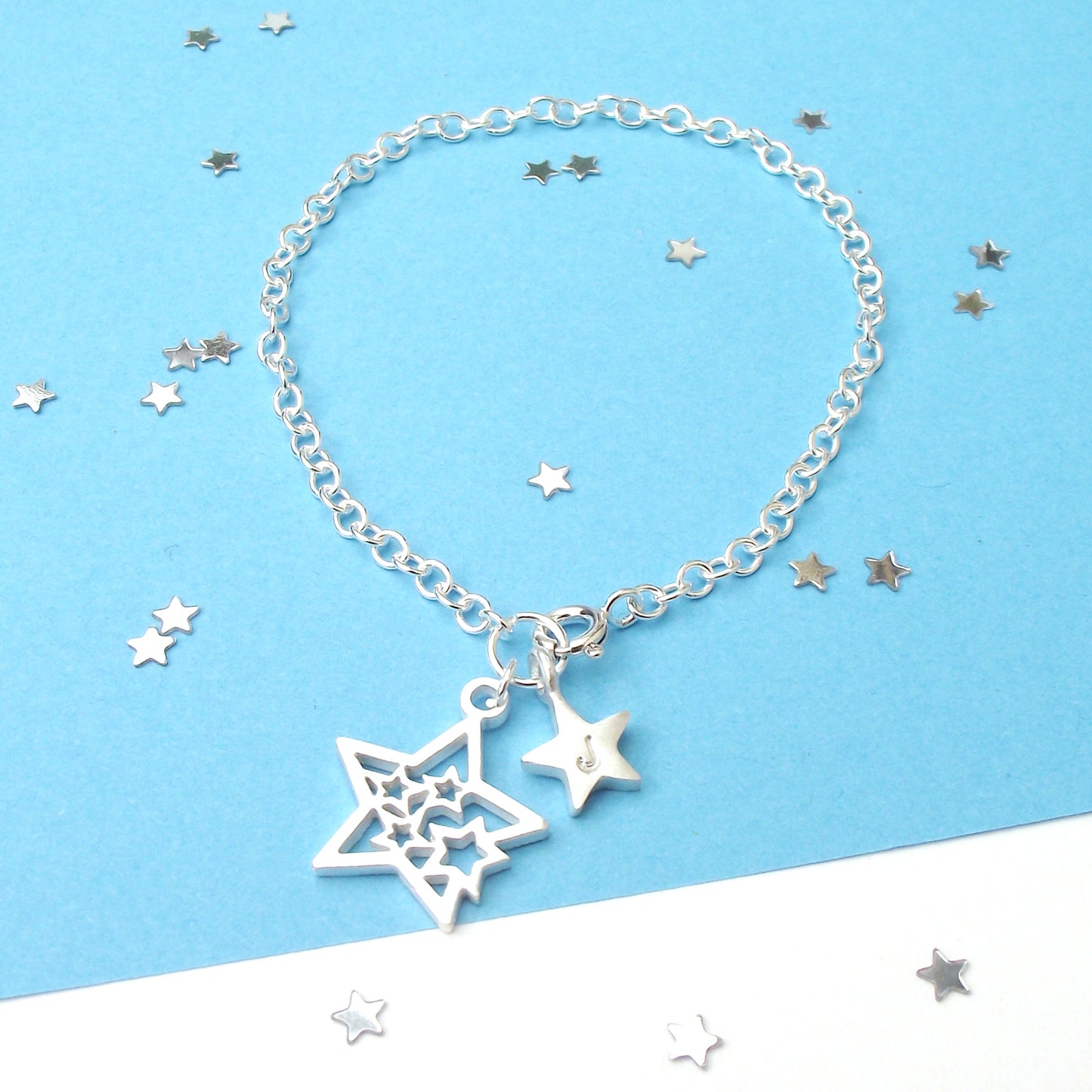 Sterling Silver Personalised You Are A Star Bracelet With Initial Star Charm