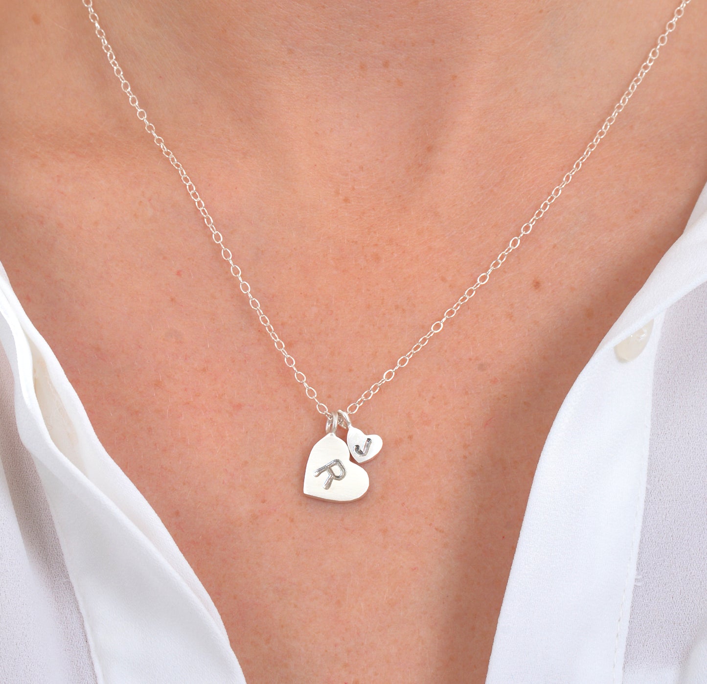 Sterling Silver Mother And Child Initial Heart Necklace