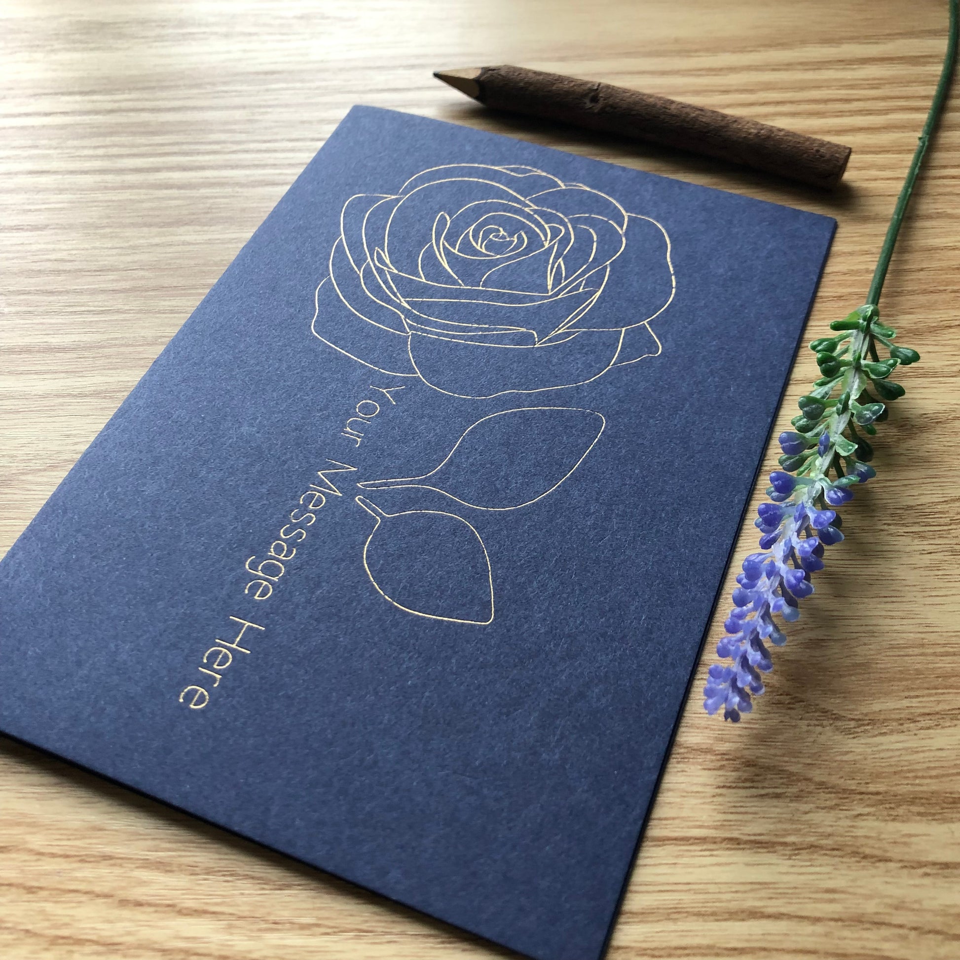 customised gold foil rose flower card
