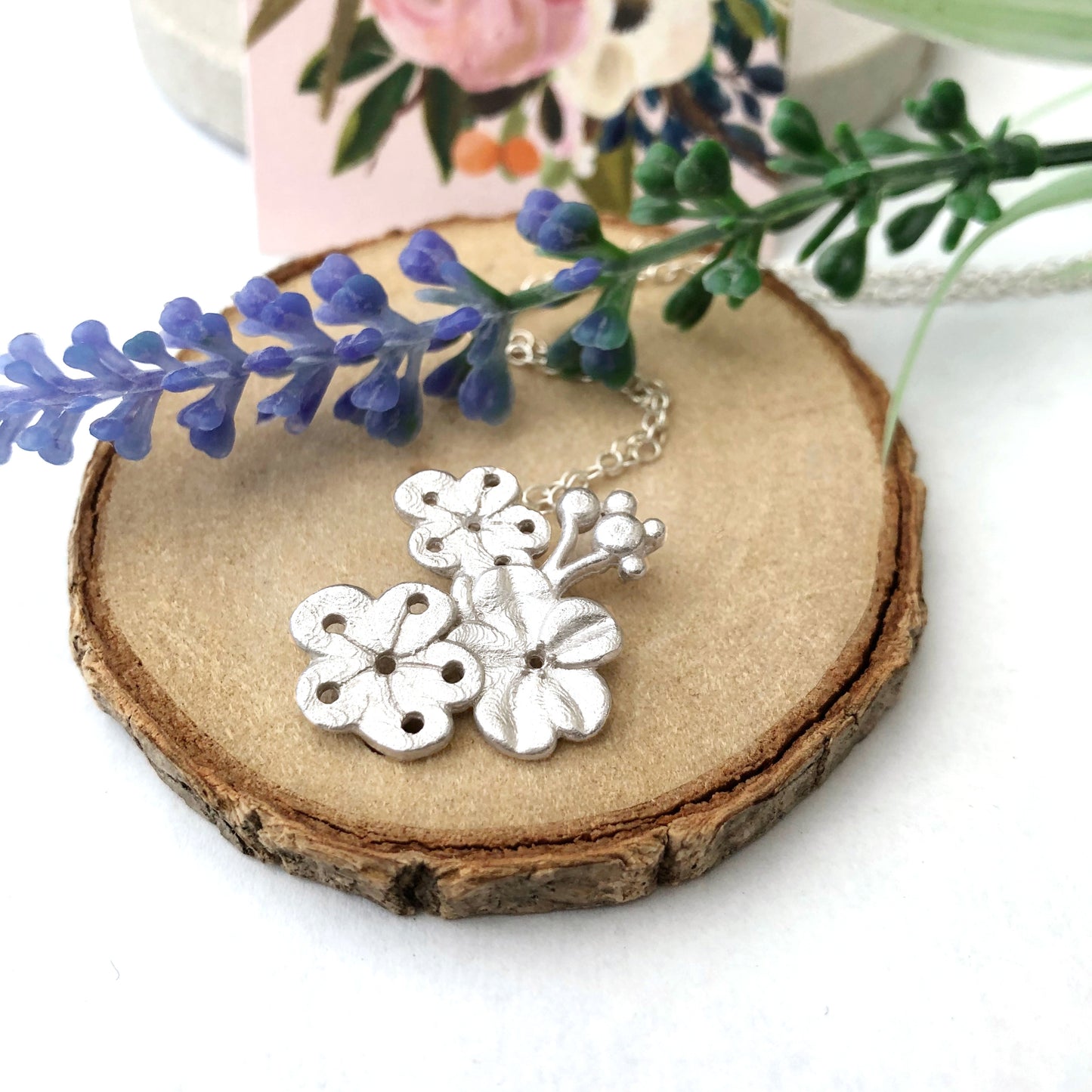Sterling Silver Cherry Blossom Necklace, Sakura Flower Pendant