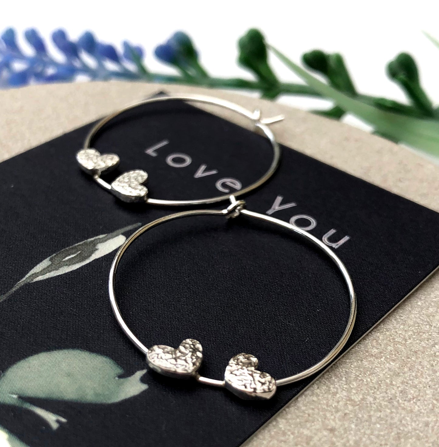 double heart earrings with gift card 