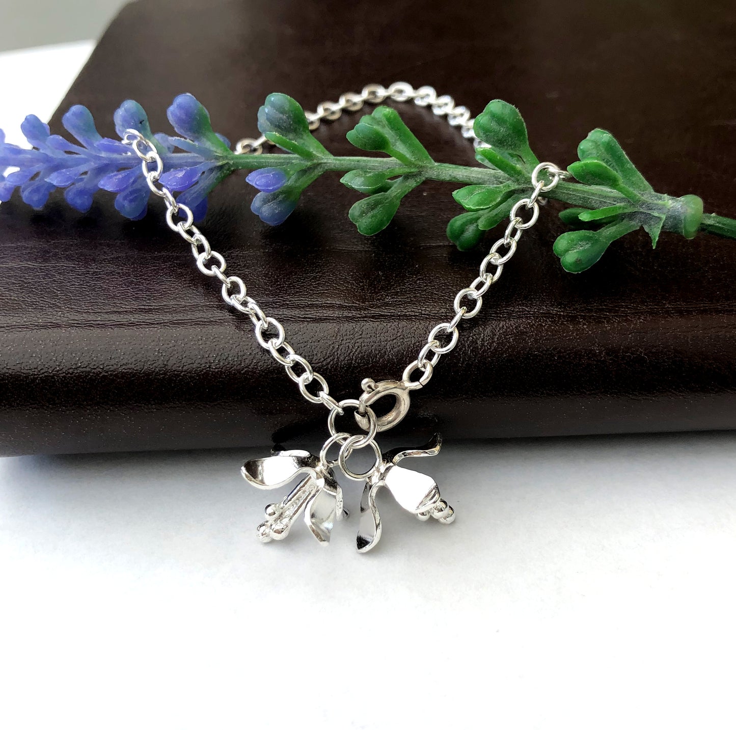 Sterling Silver Double Lily Charm Bracelet