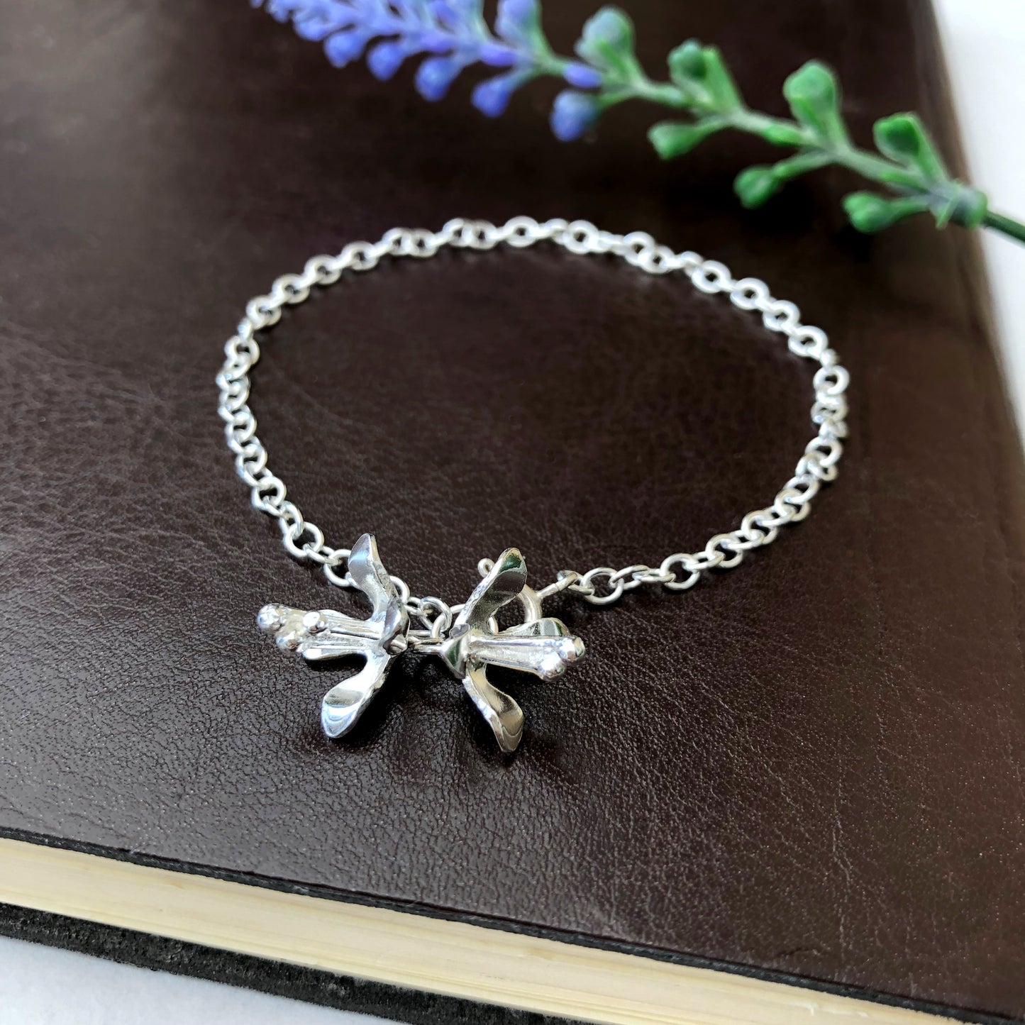 Sterling Silver Double Lily Charm Bracelet