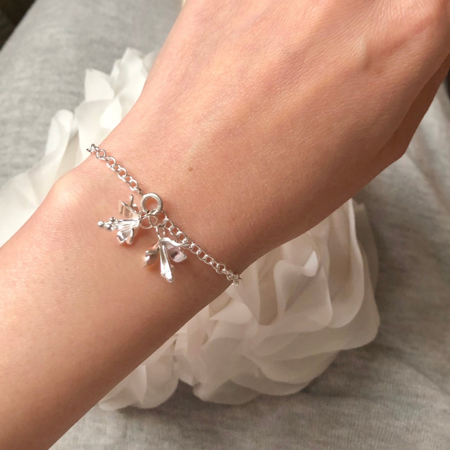 Sterling Silver Double Lily Charm Bracelet