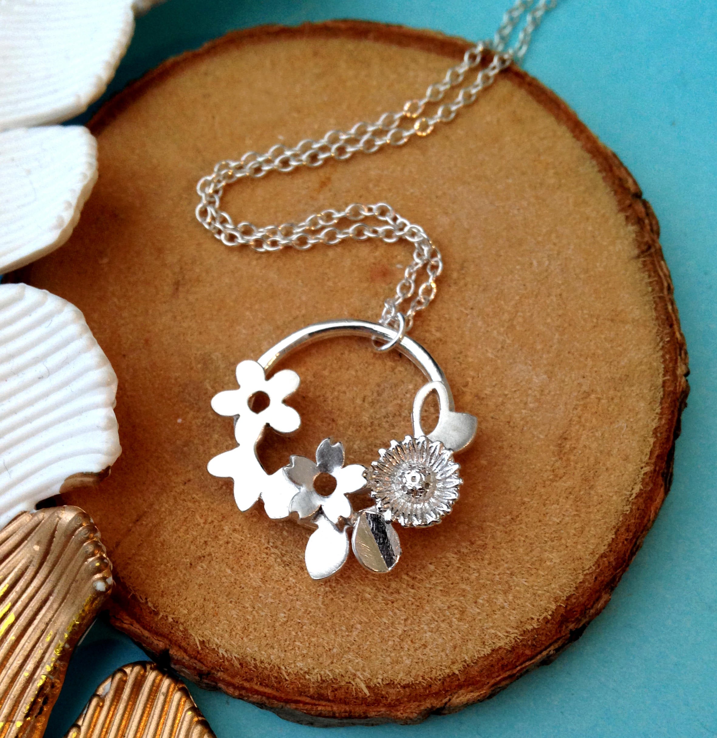 Sterling silver flower on sale necklace