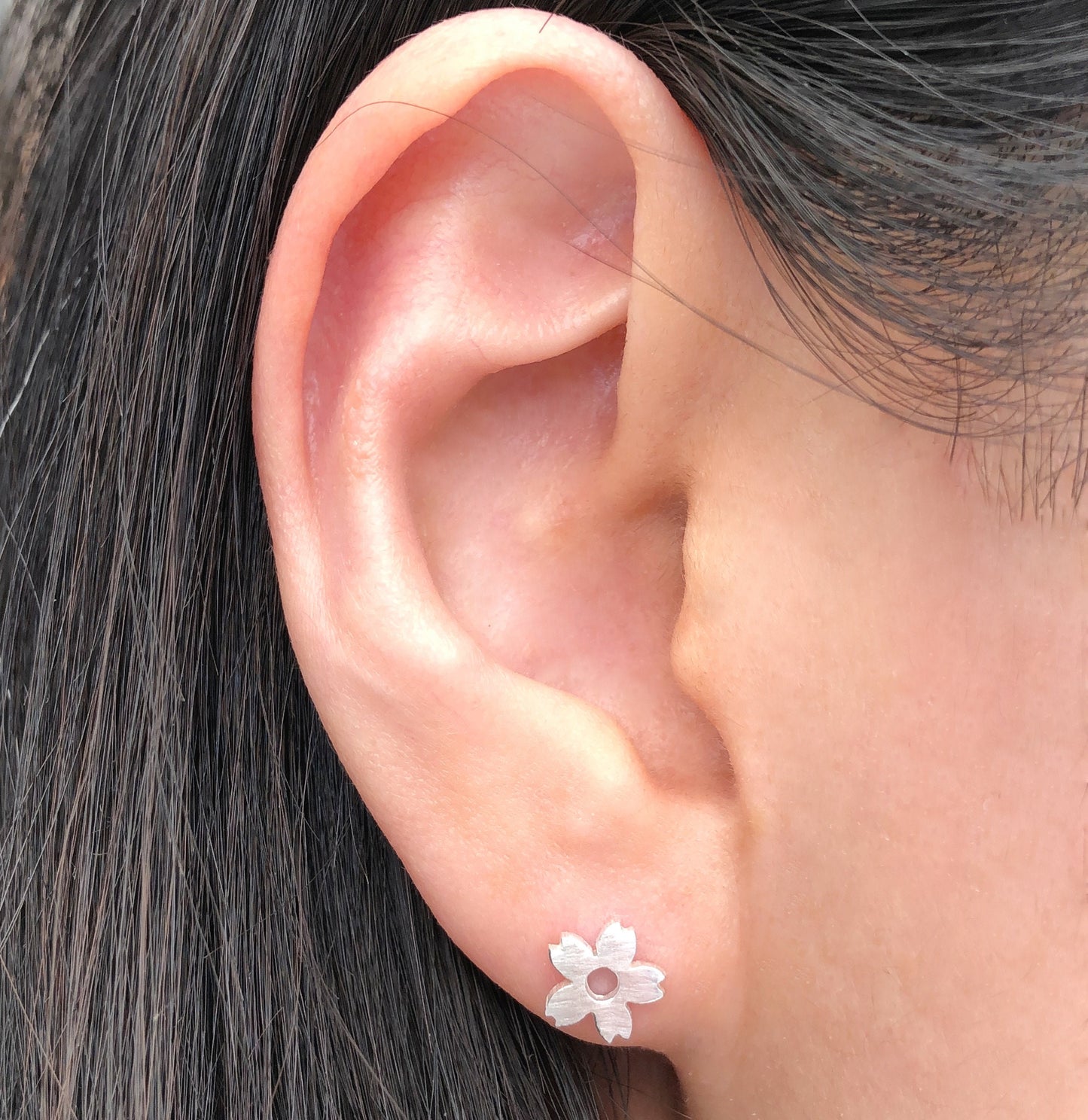 Sterling Silver Mini Cherry Blossom Earrings, Mini Elegant Flower Studs, Sakura Jewellery