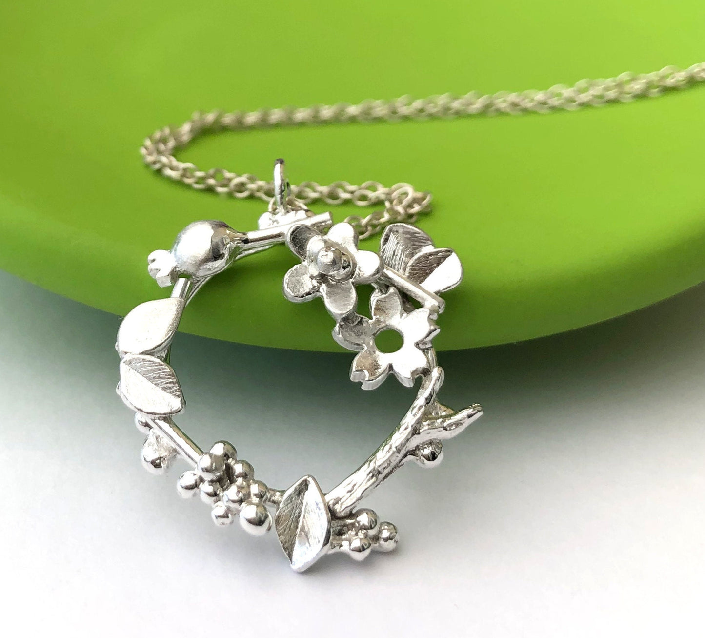 sterling silver botanical wreath necklace