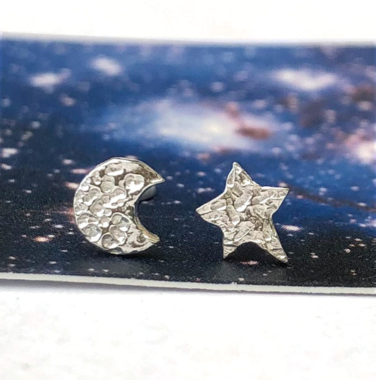 mismatched half moon and star earrings