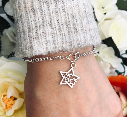sterling silver cluster star charm bracelet 