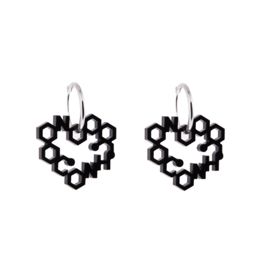 Unique Love Chemistry Earrings, Sterling Silver Hoop Earrings, Molecule Earrings, Geometric Heart Jewellery, Acrylic Earrings