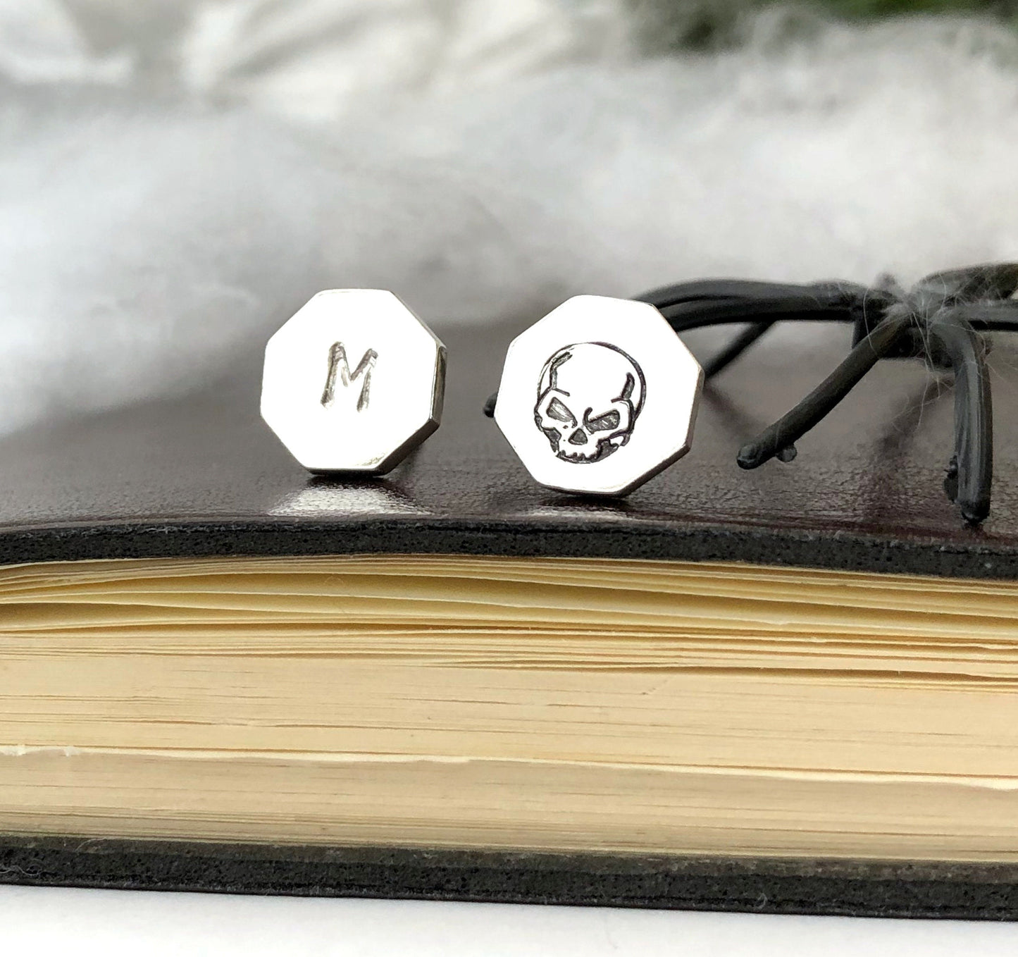 Sterling Silver Angry Skull And Initial Earrings, Personalised Mismatched Skull Studs