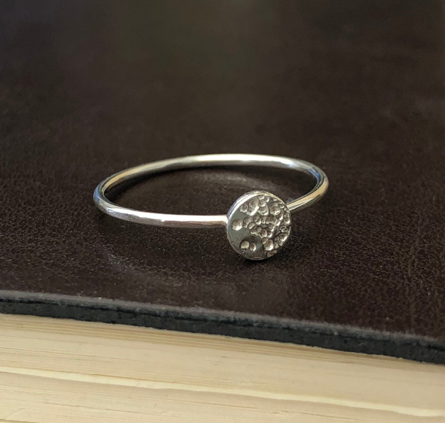 Sterling Silver Tiny Full Moon Ring, Celestial Friendship Jewellery, Slim Band Ring