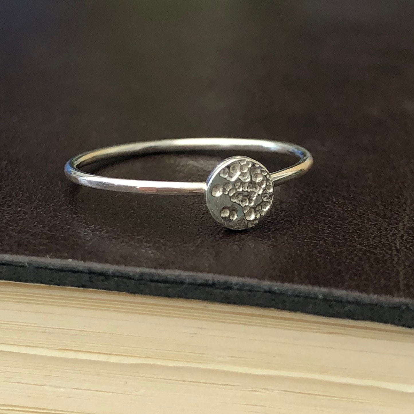 Sterling Silver Tiny Full Moon Ring, Celestial Friendship Jewellery, Slim Band Ring