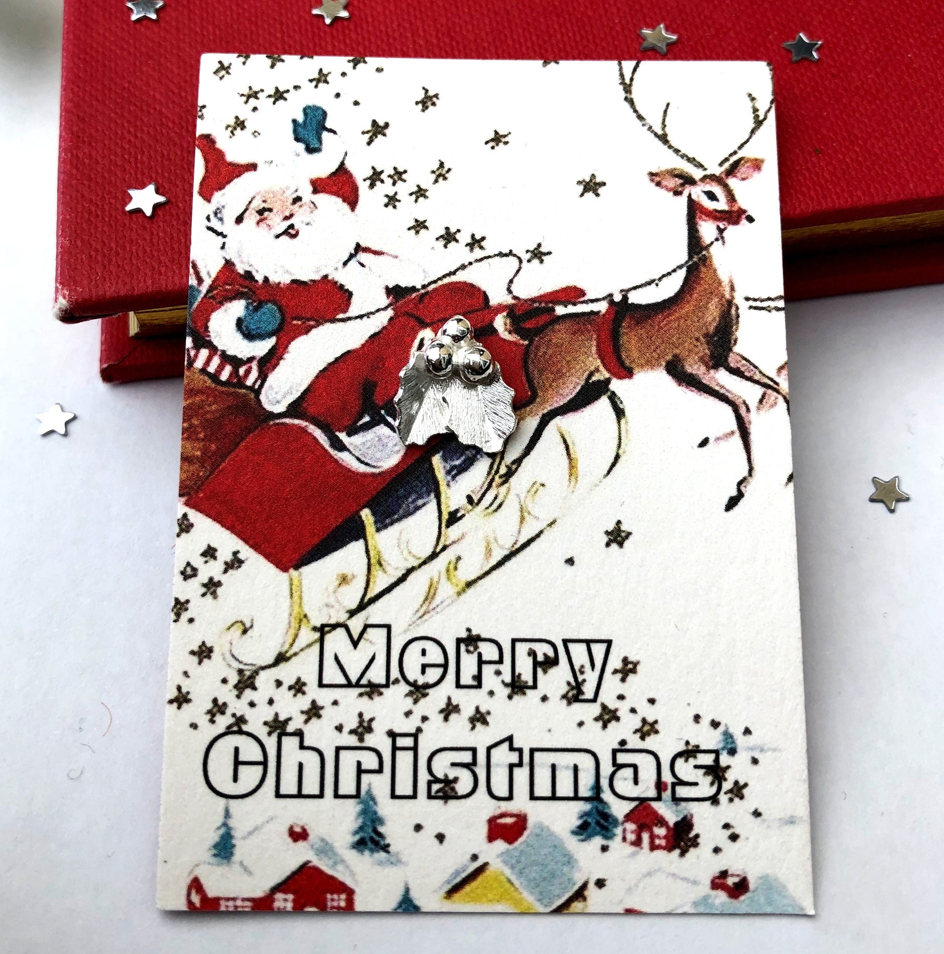 sterling silver pin brooch with Merry Christmas gift card
