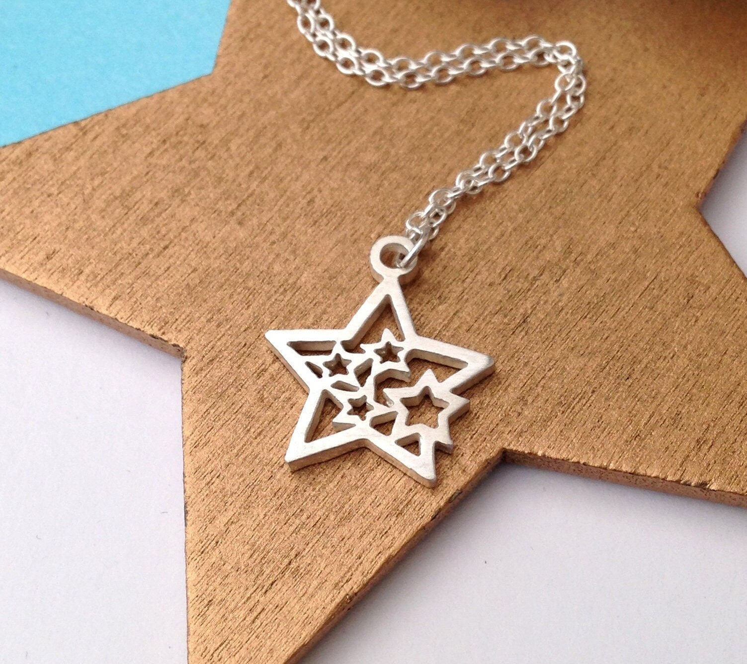 sterling silver cluster star necklace 